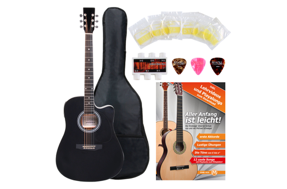 Classic Cantabile Acoustic Guitar with Pickup Starter Set incl. 5-Piece Accessory Set Black image 1