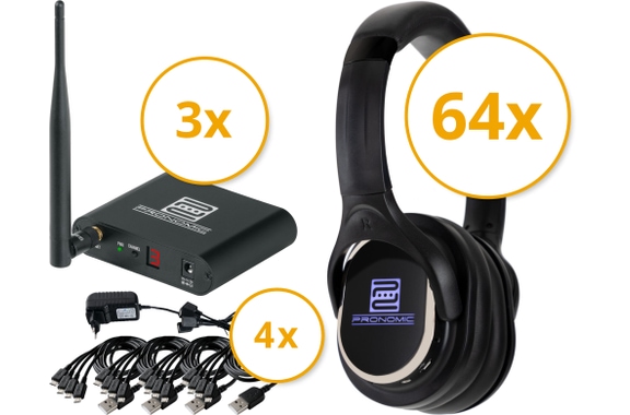 Pronomic SCPS-643 USB-C Silent Disco V2 Party Set Con 64 Auriculares Y 3 Emisores image 1