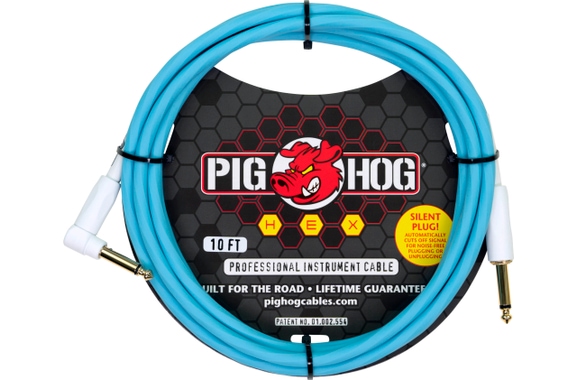 Pig Hog Hex Series Silent Kabel 3m Winkel Daphne Blue image 1