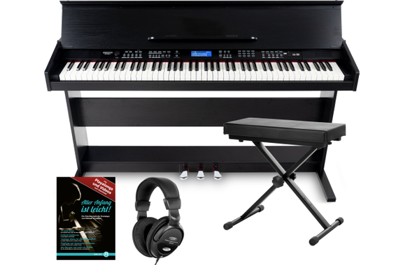 FunKey DP-88 II Digitalpiano zwart set met keyboardbank, koptelefoon en pianoles image 1