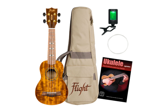 Flight DUS445 Glossy Acacia Soprano Ukulele Set image 1
