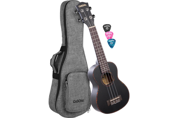Cascha Premium Mahogany Soprano Left-Handed Ukulele Set Black image 1