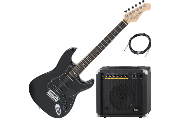 Rocktile Pro ST60-BK Guitare Électrique Tout Noir Set AK20G image 1