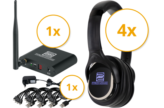 Pronomic SCBS-41 USB-C Silent Disco V2 Band Set con 4 auriculares y 1 transmisor image 1
