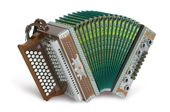Strasser 4/III Professional Harmonica Diatonique 4-Rangs, 3-Voix G-C-F-B Avec X-Basse, Noyer/Vert image 1
