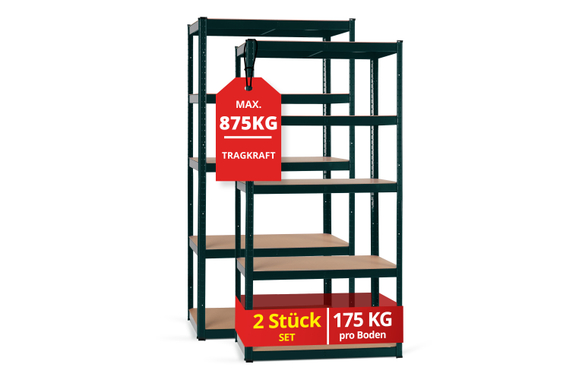 Stagecaptain Heavyrack Scaffale Da Magazzino Ripiani In Legno Verde Scuro, max. 875 kg Set 2x image 1