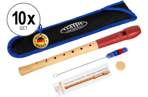 Classic Cantabile Pivella Recorder Red, Baroque Fingering 10-Piece Set image 1