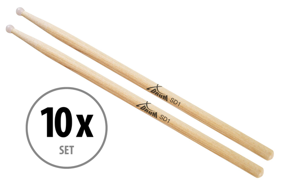 10 Paar XDrum Drumsticks SD1, Hickory, Nylon Tip image 1