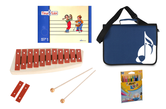 Set de Educación Musical Temprana Sonor con Cuaderno Tina y Tobi, Glockenspiel NG 10, Bolsa Azul para Partituras y Lápices image 1