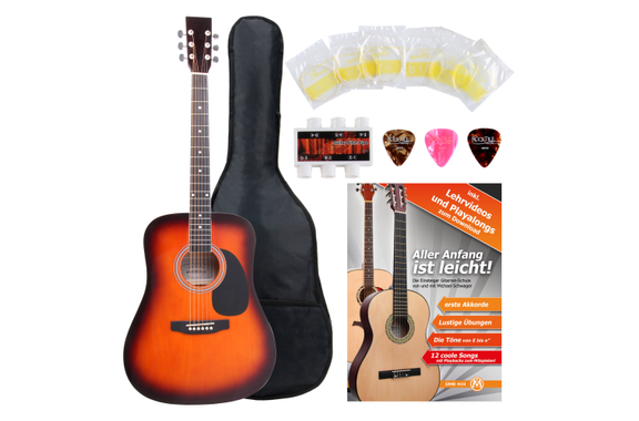 Classic Cantabile Westerngitarre Starter-SET inkl. 5-teiligem Zuberhörset sunburst image 1