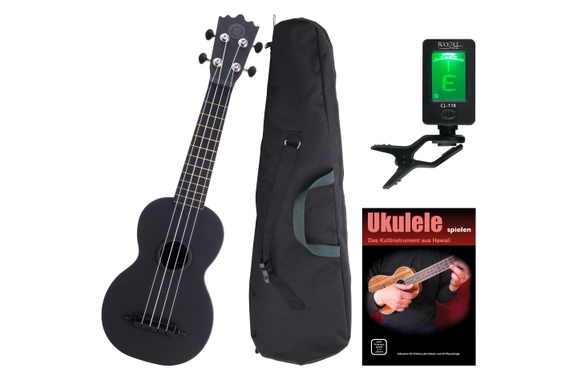 Classic Cantabile BeachBuddy Blackbird Ukulele Set incl. Tuner and School image 1