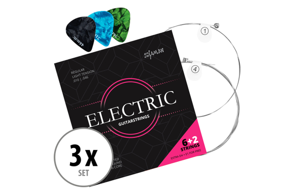Shaman Electric Snaren voor E-Gitaar incl. 2 Reserve Snaren en 3 Plectrums 3x Set image 1