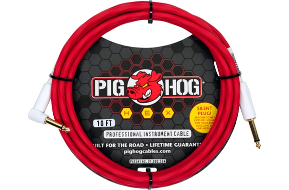Pig Hog Hex Series Silent Kabel 3m Winkel Candy Apple Red image 1
