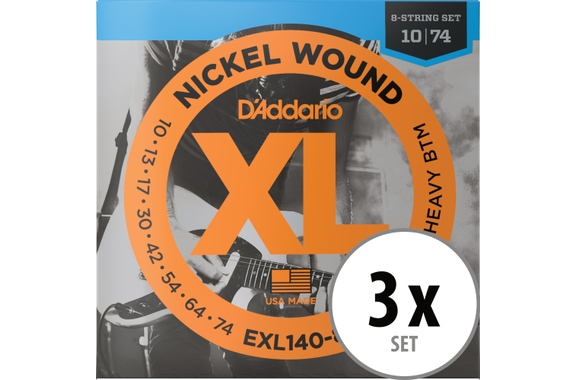 D'Addario EXL140-8 Light Top/Heavy Bottom 8-String 3x Set image 1