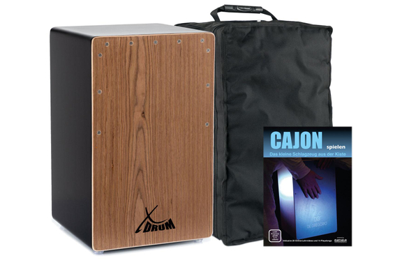 XDrum Cajon Primero Bass Port Black/Walnut Set incl. Escuela de Cajón y Funda image 1
