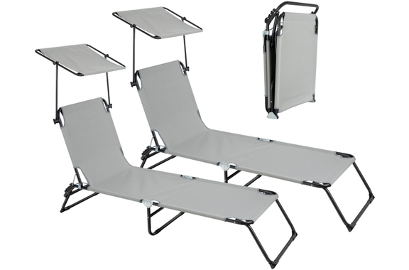 Stagecaptain CS-190 Folding Sun Lounger with Canopy 2-Piece Set image 1