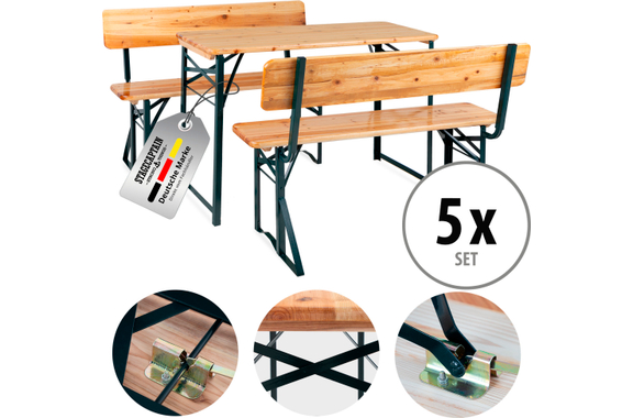 Stagecaptain BBDL-119 Hirschgarten Set Tavolo Da Birreria Con Schienale Per Balcone 119 cm Naturale 5x Set image 1
