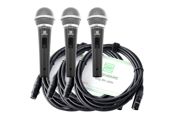 Pronomic DM-58 Micrófono Vocal con Interruptor Set de 3 Incl. 3x 5m Cable XLR image 1