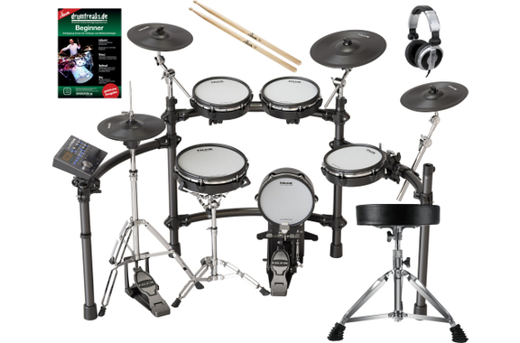 NUX DM-8 E-Drumset Complete Set with Headphones, Stool, School, and Sticks image 1
