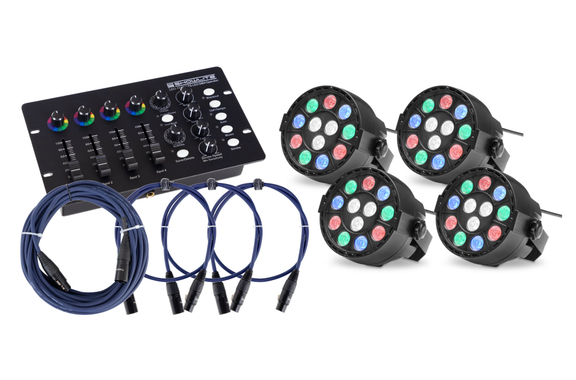 4x Showlite SPS-121 LED Smart Party Spot en Set avec Contrôleur DMX et Câble image 1