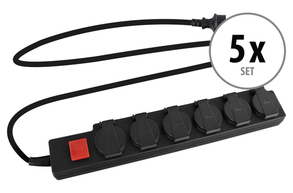 Stagecaptain OPSS-6 BK Multiprise Extérieure 6 Prises avec Interrupteur IP44 Lot de 5 image 1