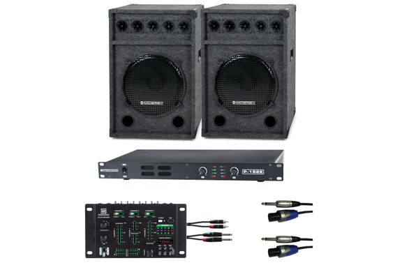 Pronomic DJ-Party Set II Compleetset 2x Festival 15 Box, 1x Mixer, Eindversterker, Kabel image 1