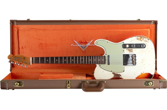 Fender Custom Shop 1960 Telecaster Custom Heavy Relic Aged Olympic White Over Chocolate 3-Tone Sunburst image 1