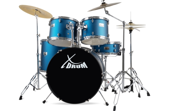 XDrum Semi 22" Standard Drumstel Satin Blue Sparkle Set incl. Galgstandaard + Crashbekken image 1