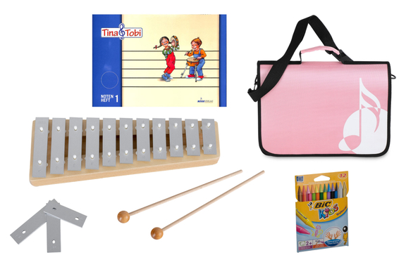 Set de Educación Musical Temprana Sonor con Cuaderno Tina y Tobi, Glockenspiel GP, Bolsa de Partituras Rosa y Lápices image 1