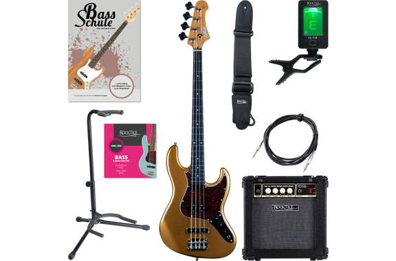Jet Guitars JJB-300 GD R Bass Gold Starter Set image 1