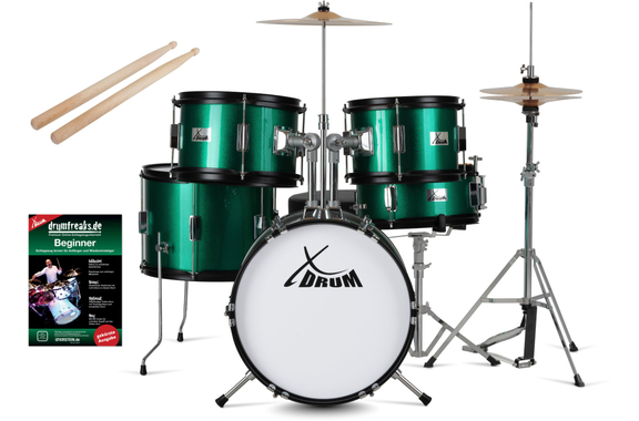 XDrum Junior Pro Kinder Schlagzeug Emerald Green Sparkle inkl. Schule image 1