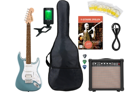 Squier Affinity Series Stratocaster Junior HSS Ice Blue Metallic Starter Set image 1