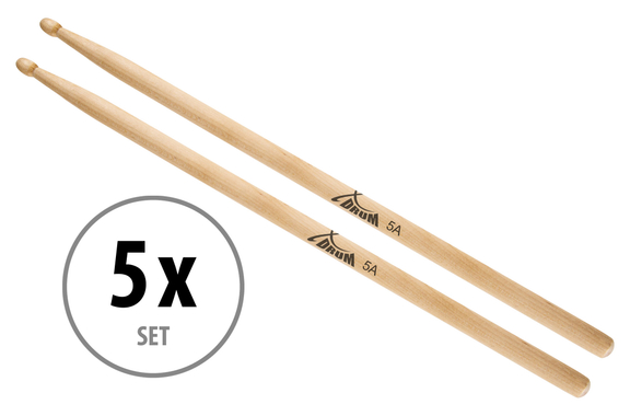 5 Paar XDrum Drumsticks 5A Wood Tip image 1