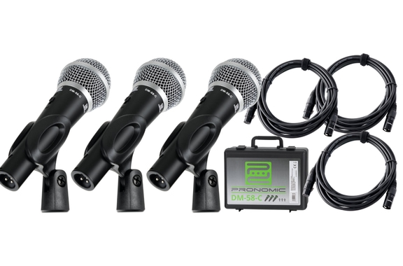 Pronomic DM-58-C Micrófono Vocal Set de 3 con Cable XLR image 1