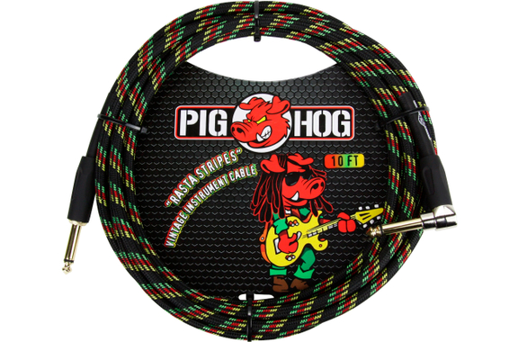 Pig Hog "Rasta Stripes" Instrumentenkabel 3m Winkel image 1