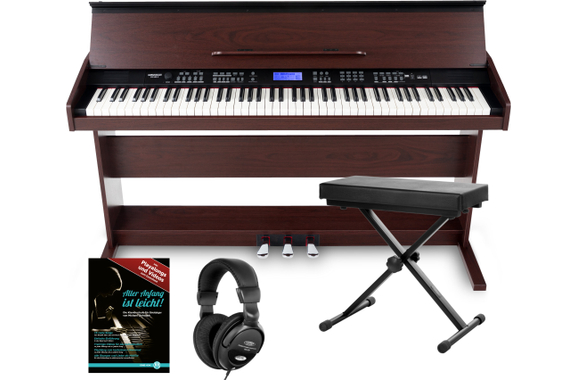 FunKey DP-88 II Digitalpiano bruin set met keyboardbank, koptelefoon en pianoles image 1