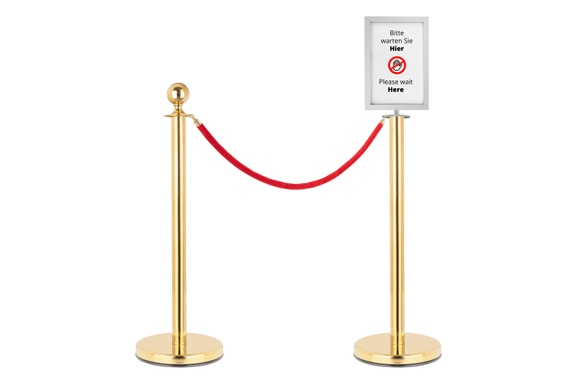 Stagecaptain PLS-150 Deluxe 2.1-150G Poste Barrera Sistema de Guía para Personas 1,5m oro Set con Soporte para Carteles image 1