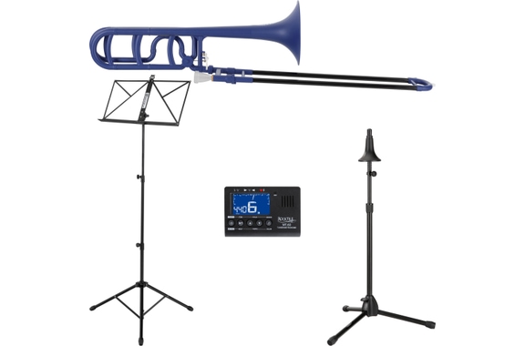 Classic Cantabile MardiBrass kunststof Bb/F-kwarttrombone matblauw set image 1