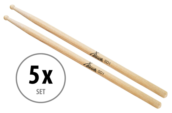 5 Paar XDrum Drumsticks SD1, Hickory, Wood Tip image 1