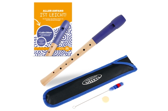 Classic Cantabile Pivella Recorder German Blue Set incl. Flute Method "Every Beginning Is Easy" image 1