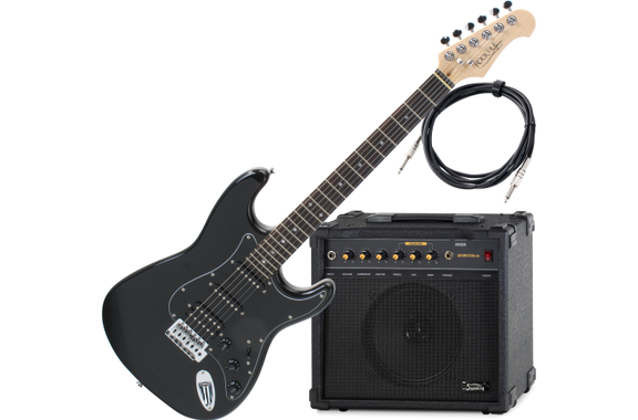 Rocktile Pro ST60-BK E-Gitarre All Black AK30A Set image 1