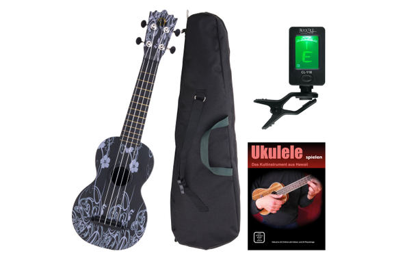 Classic Cantabile BeachBuddy Black Beauty Ukulele Set inkl. Tuner und Schule image 1