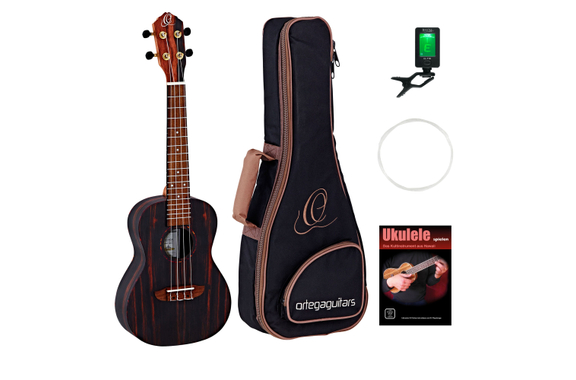 Ortega RUEB-CC Ebony Concert Ukulele Set image 1