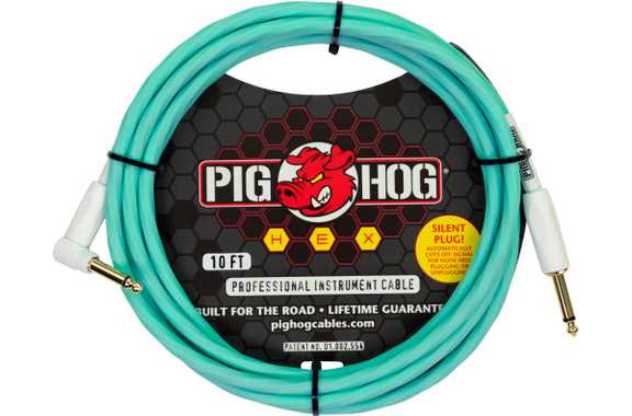 Pig Hog Hex Series Silent Kabel 3m Winkel Seafoam Green image 1