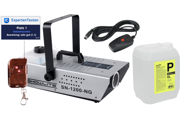 Showlite SN-1200 Rookmachine 1200W incl. Afstandsbediening Set met 5l Fluid image 1