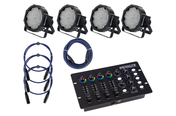 Set de 4 Focos Showlite FLP-144 con Controlador DMX y Cables image 1