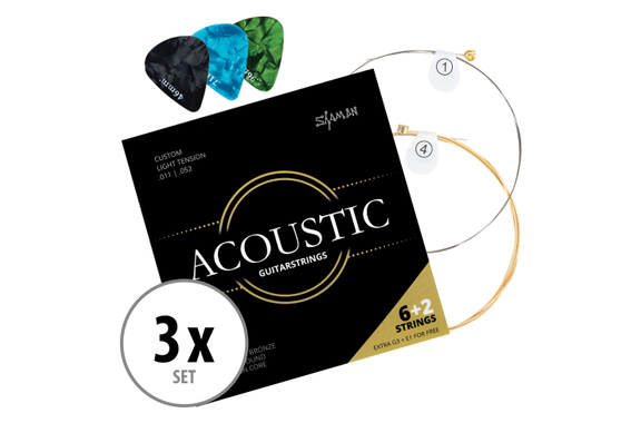 Cuerdas Shaman Acoustic para Guitarra Western incl. 2 Cuerdas de Repuesto y 3 Púas Set de 3 image 1