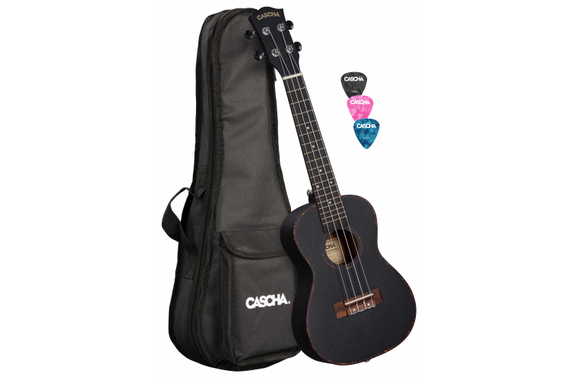 Cascha Premium Mahogany Concert Left-Handed Ukulele Set Black image 1