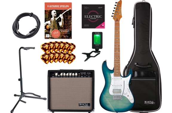 Ibanez AZ22S1F-TXB Standard E-Guitare Transparent Turquoise Burst Set image 1