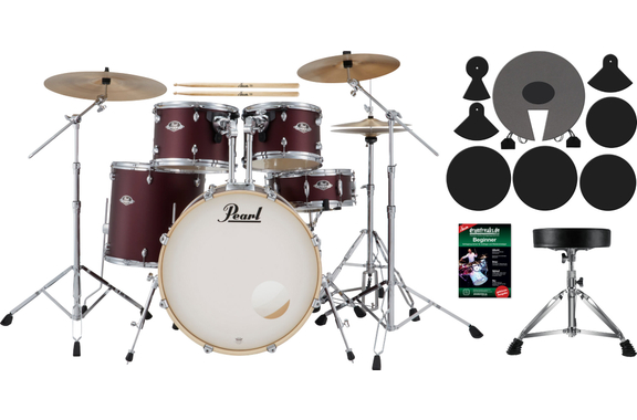 Pearl Export EXX705NNBR/C864 Drumkit Satin Scarlet Beginner Set image 1